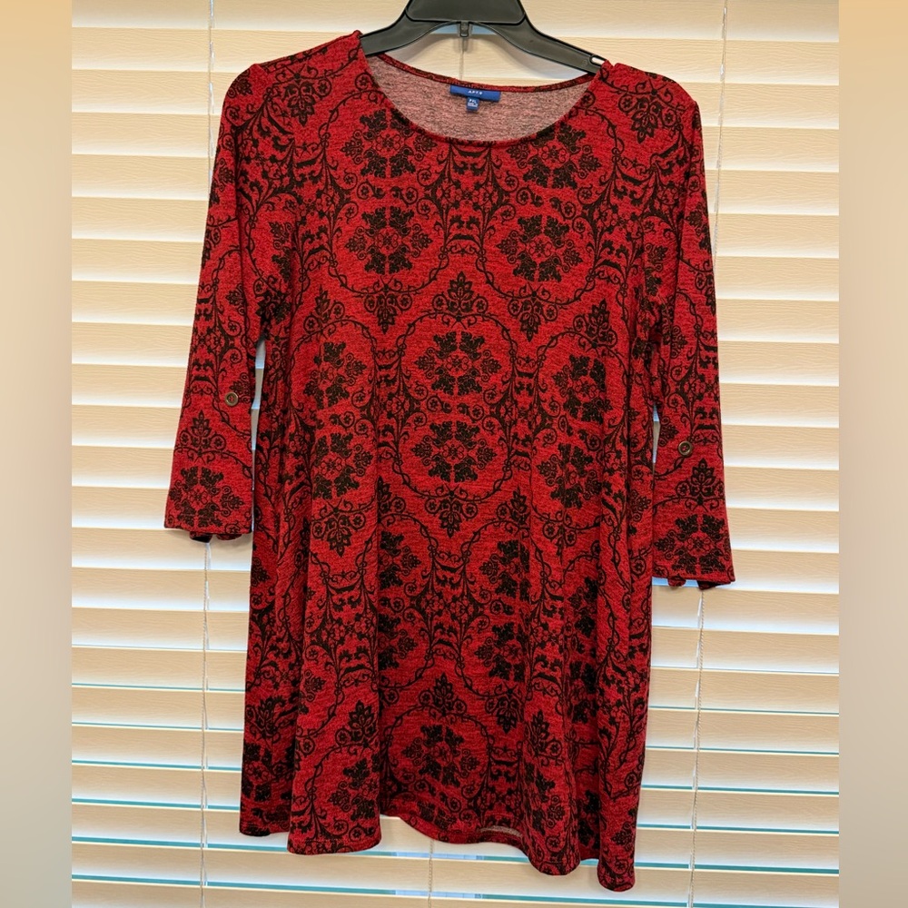 Apt. 9 Red and Black Floral Long Sleeve Dress
